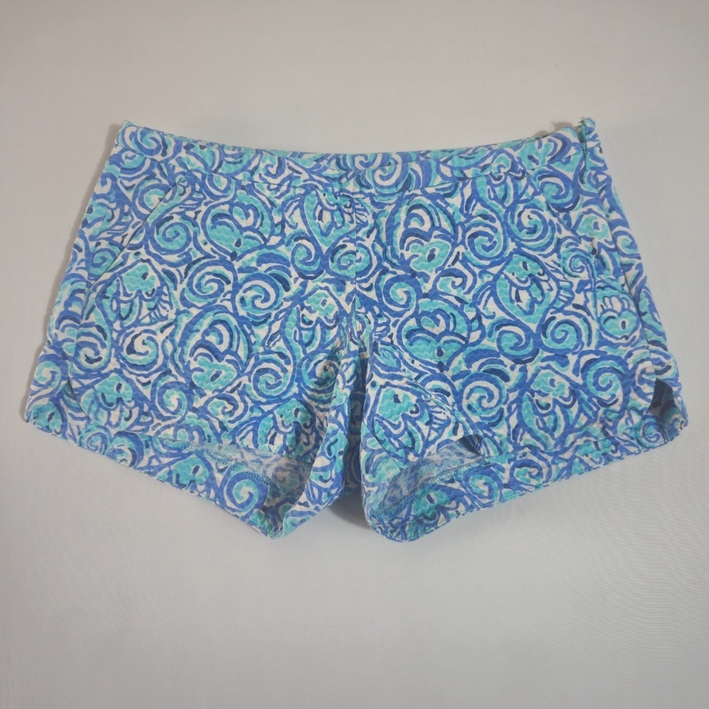 Lilly Pulitzer Chasing Tail Adie Shorts Womens 2 Blue Swirl Cotton Hidden Zip